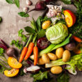 Mixture of vegetables sitting on stone countertop