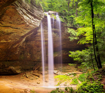 Waterfall in cave at Hocking Hills State Park in Ohio