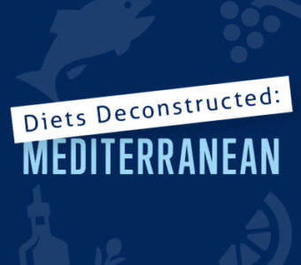 Infographic with text that says Diets Deconstructed: Mediterranean