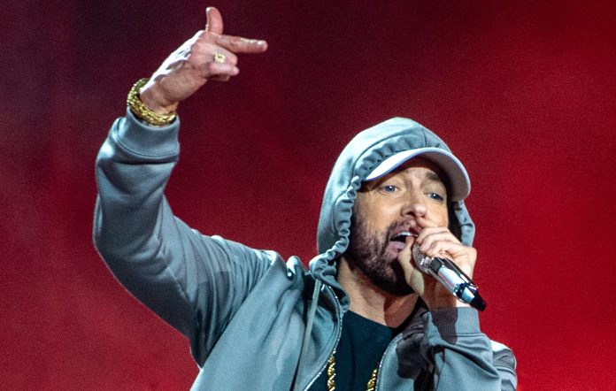 Eminem performing at Live from Detroit: The Concert at Michigan Central on 6 June 2024, photo by Aaron J. Thornton/Getty Images