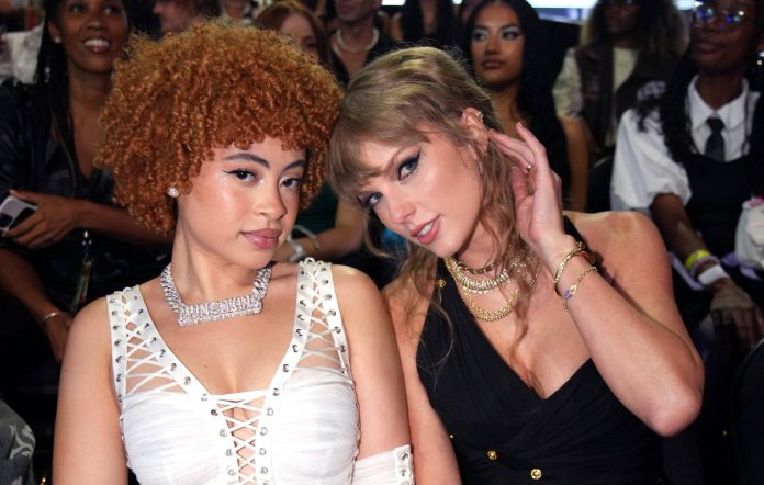 Ice Spice and Taylor Swift attend the 2023 MTV Video Music Awards at Prudential Center on September 12, 2023 in Newark, New Jersey. (Photo by Jeff Kravitz/Getty Images for MTV)