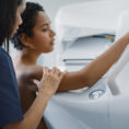 woman getting mammogram