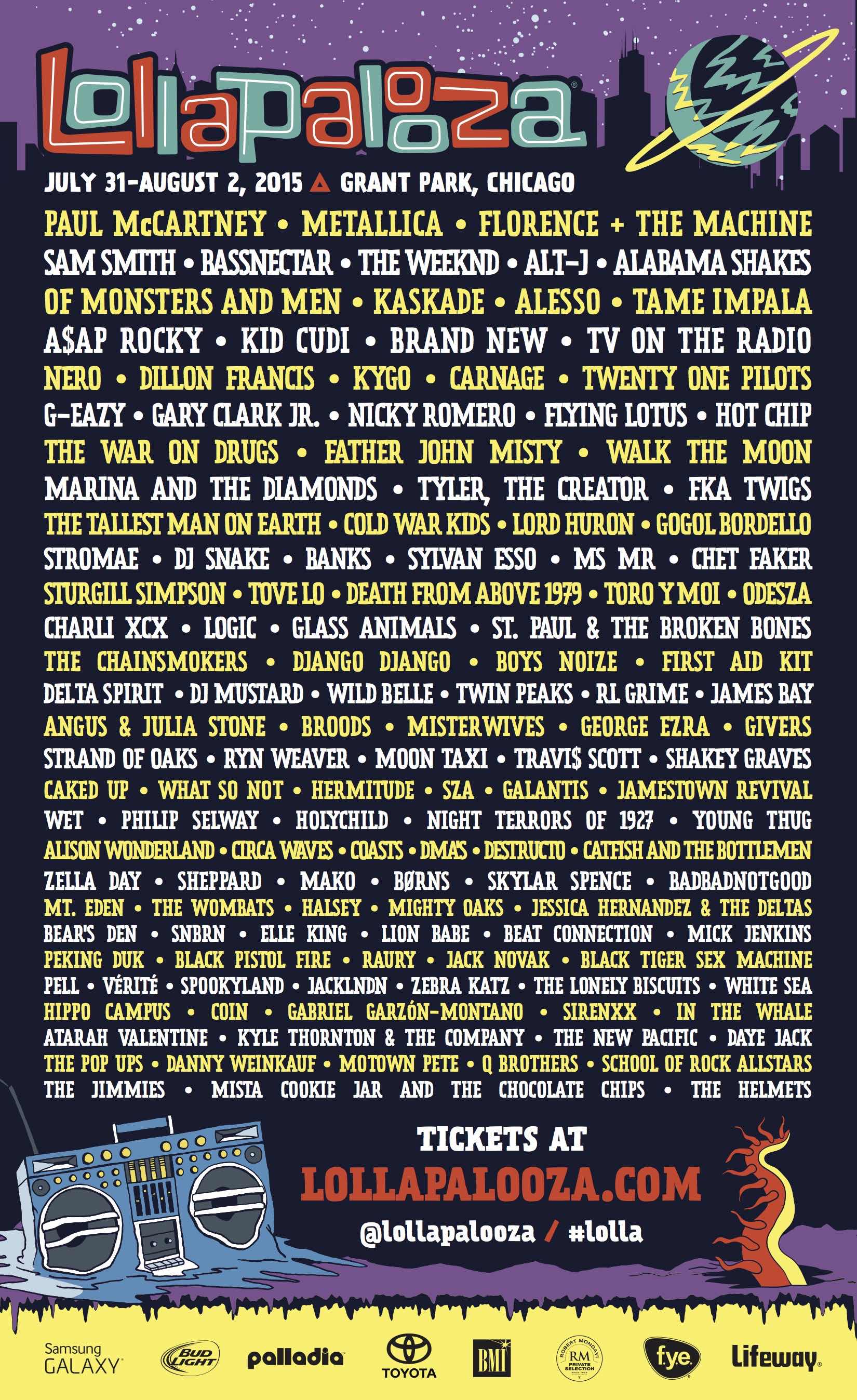 Lollapalooza line-up poster 2015