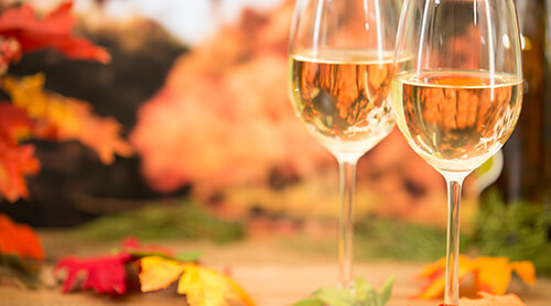 Glasses of White Wine in Fall Foliage