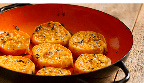 Slices of roasted sweet potatoes