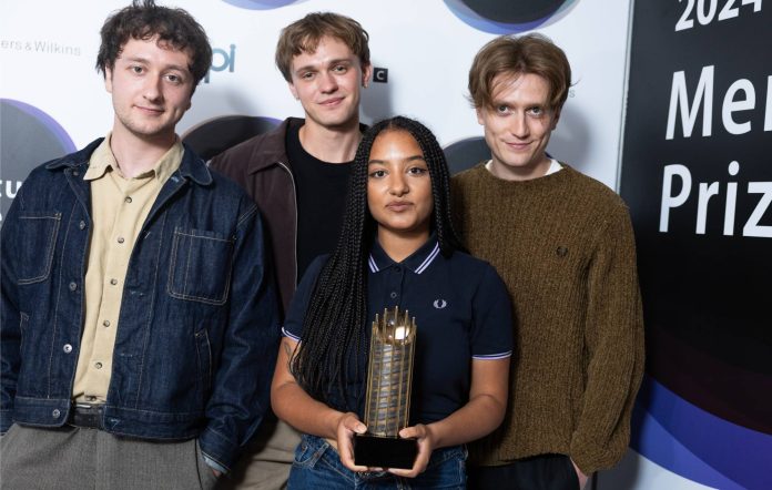 Lewis Whiting, Douglas Frost, Lily Fontaine and Nicholas Eden from English Teacher at the 2024 Mercury Music Prize launch (Photo by Simon Ackerman/WireImage)