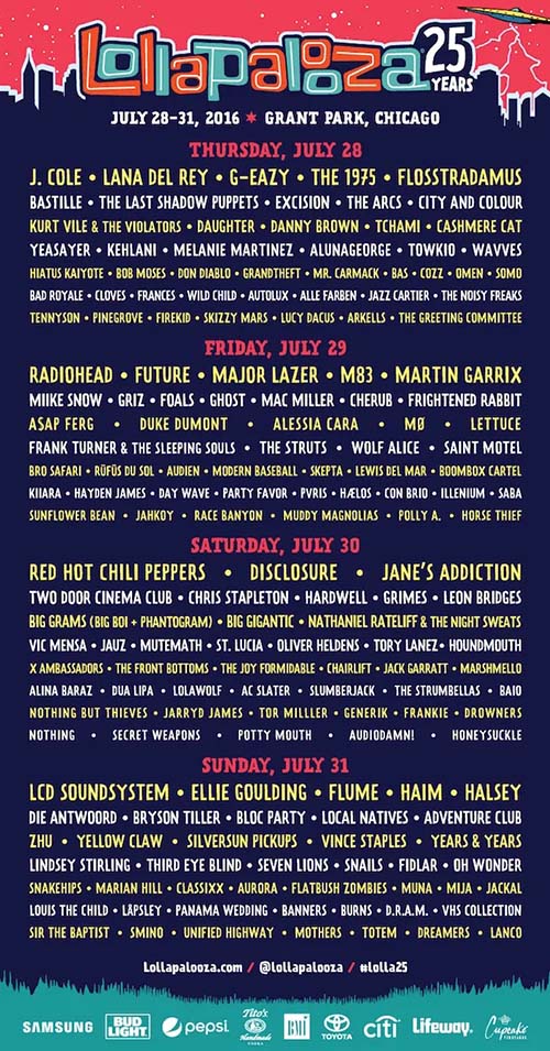 Lollapalooza line-up 2016